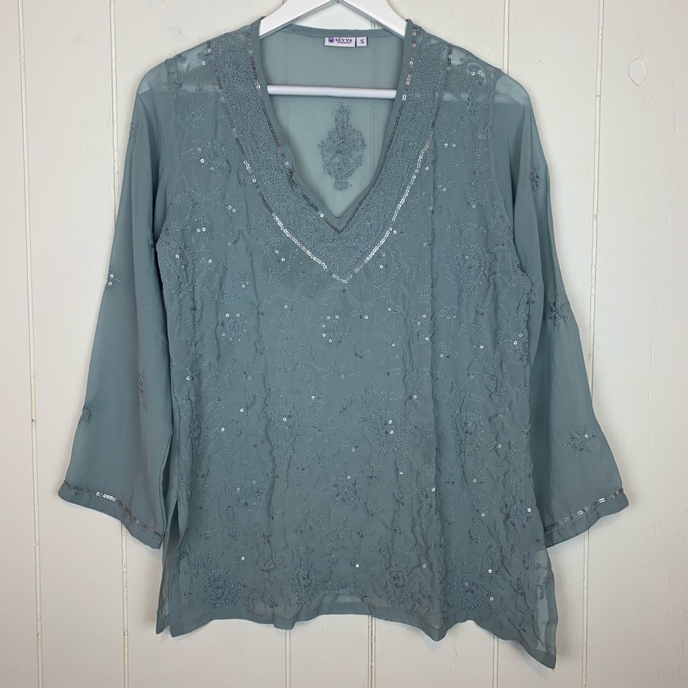 Sevya Handmade Blouse Top Small Pale Blue